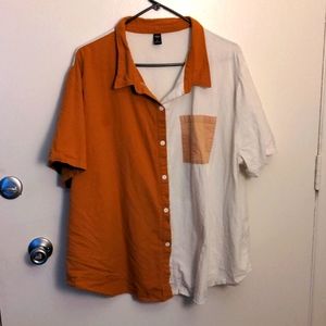 5XL Shein Orange and White Colorblocked Collared Shirt